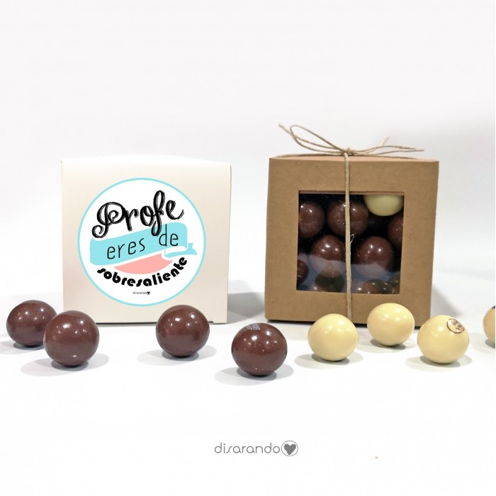 Caja Bombones Chocolate "Profe eres de sobresaliente" (azul)