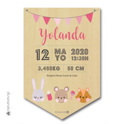 Banderín Madera Nacimiento "Animals" (varios colores)
