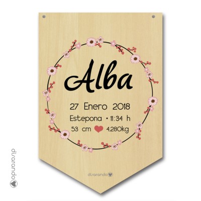 Banderín Madera Nacimiento "Flower" (varios colores)
