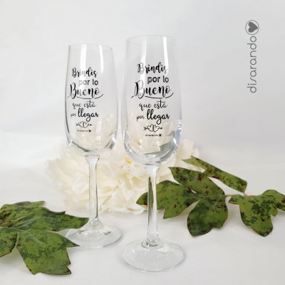 Copa Cava Mensaje "Brindis por lo bueno que está por llegar"