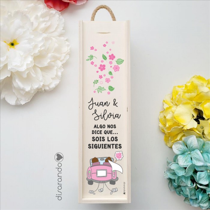 Caja Madera Vino Personalizable (Novios coche)