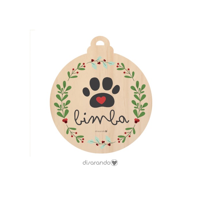 Bola Navidad Madera Mascota Personalizable
