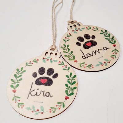 Bola Navidad Madera Mascota Personalizable