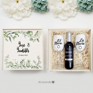 kit Vino "Los Novios" (varios diseños, también madera)
