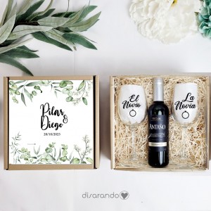 kit Vino "Los Novios" (varios diseños, también madera)