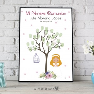 Lámina Huellas Comunión Arbol Jaula Niña