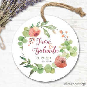 Etiqueta/Pegatina Boda Flores 04 (Todas las formas) Pack 10 ud