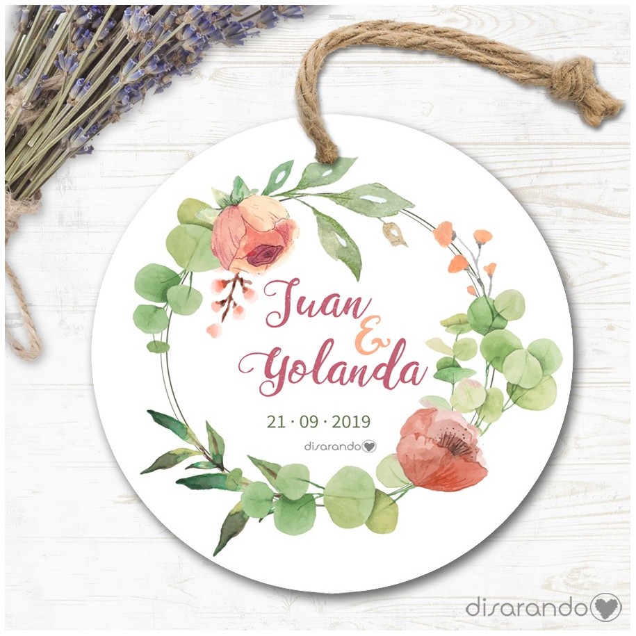 Etiqueta/Pegatina Boda Flores 04 (Todas las formas) Pack 10 ud