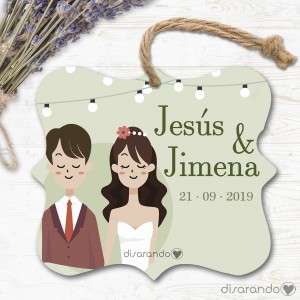 Etiqueta/Pegatina Boda Muñecos Verde (Todas las formas) Pack 10 ud