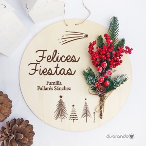 Placa Madera Navidad Flores