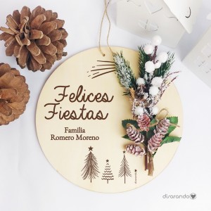 Placa Madera Navidad Flores