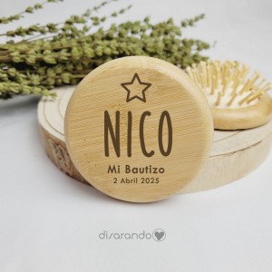 Cepillo / Espejo madera eventos (varios diseños)
