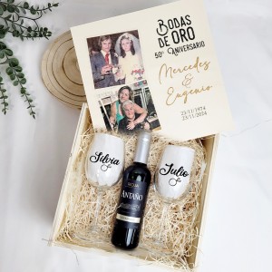 Kit vino "Aniversario" (varios diseños, también madera)