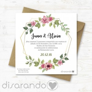 Invitación tarjeta de Boda "Golden pink"