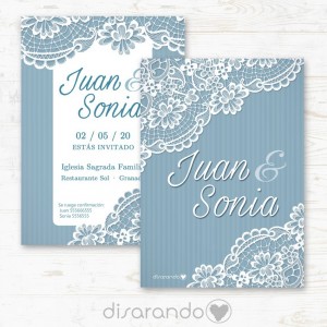 Invitación tarjeta de Boda "Puntilla blue"