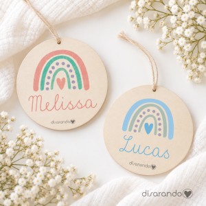 Etiqueta Madera Personalizable (Arco iris)