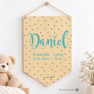 Banderín Madera Nacimiento 03 "Dots" (varios colores)