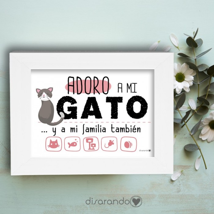 Marco fotos + lámina "Adoro a mi gato"