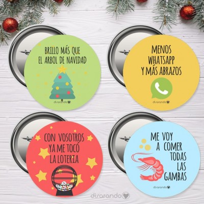 Caja Pack 12 Chapas Mensajes Navideños