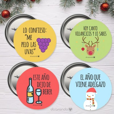 Caja Pack 12 Chapas Mensajes Navideños