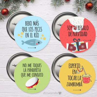 Caja Pack 12 Chapas Mensajes Navideños